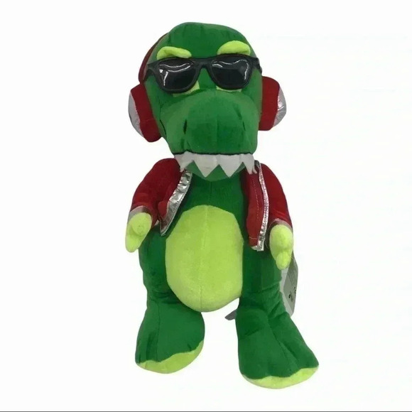 CLASSIC TOY PLUSH GREEN DINOSAUR SUNGLASSES AND HEADPHONES STUFFED ANIMAL - Picture 10 of 14